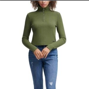 Calvin Klein Olive Green Ribbed Zip-Up Sweatshirt
